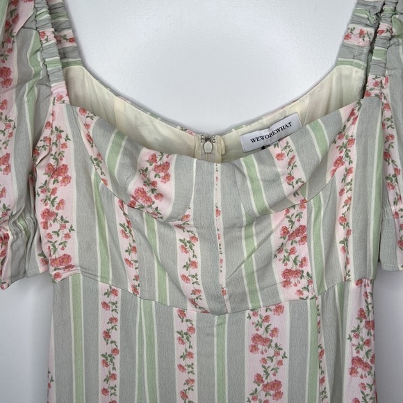 WeWoreWhat Victorian Floral Stripe Rosewood Puff Sleeve Midi Size 2 - Picture 9 of 9